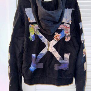 Off-White Black Diag Print Zip Up Hoodie